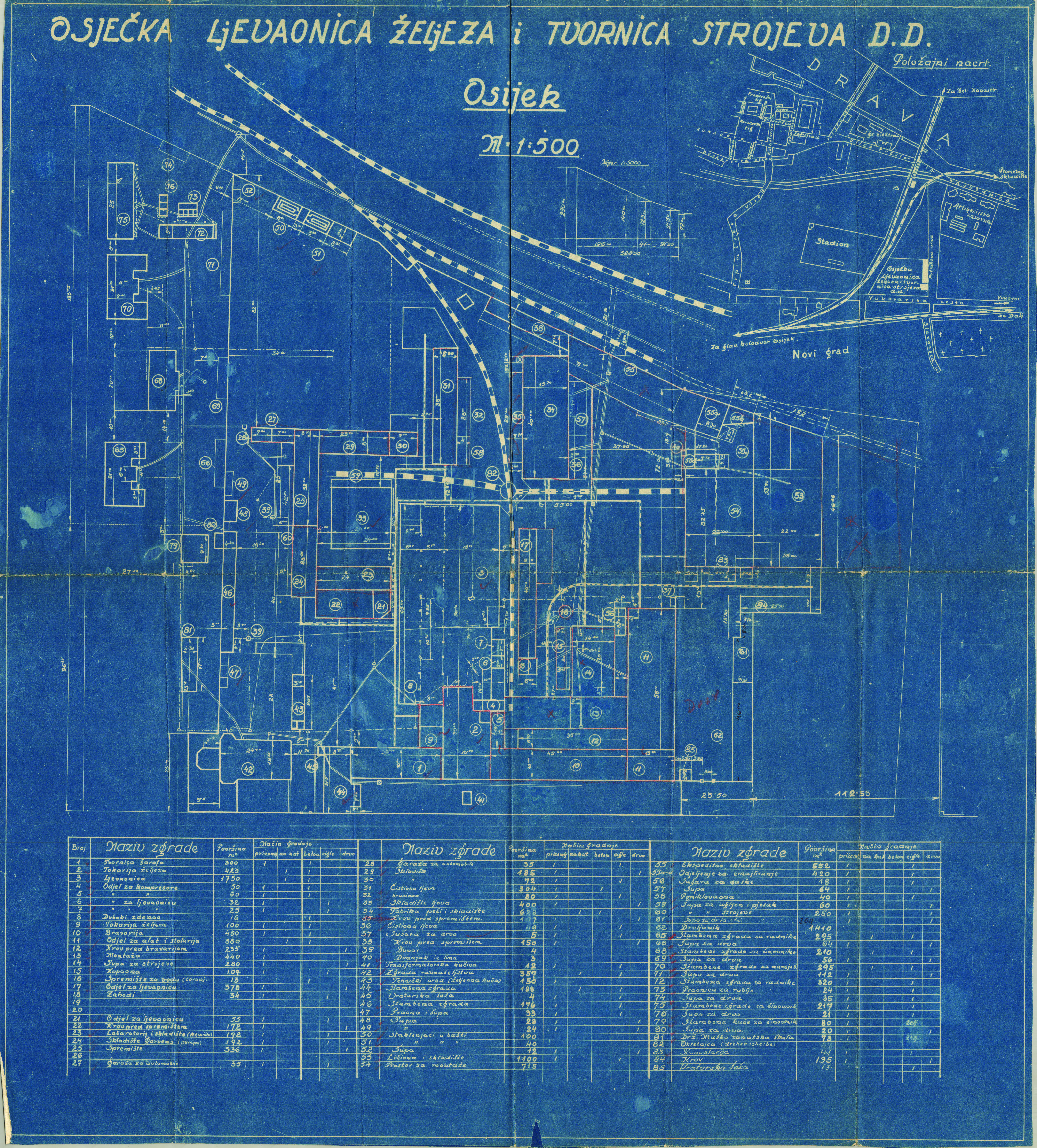 12. Situacija Osječke ljevaonice željeza i tvornice strojeva sa stambenim kompleksom za činovnike i radnike.