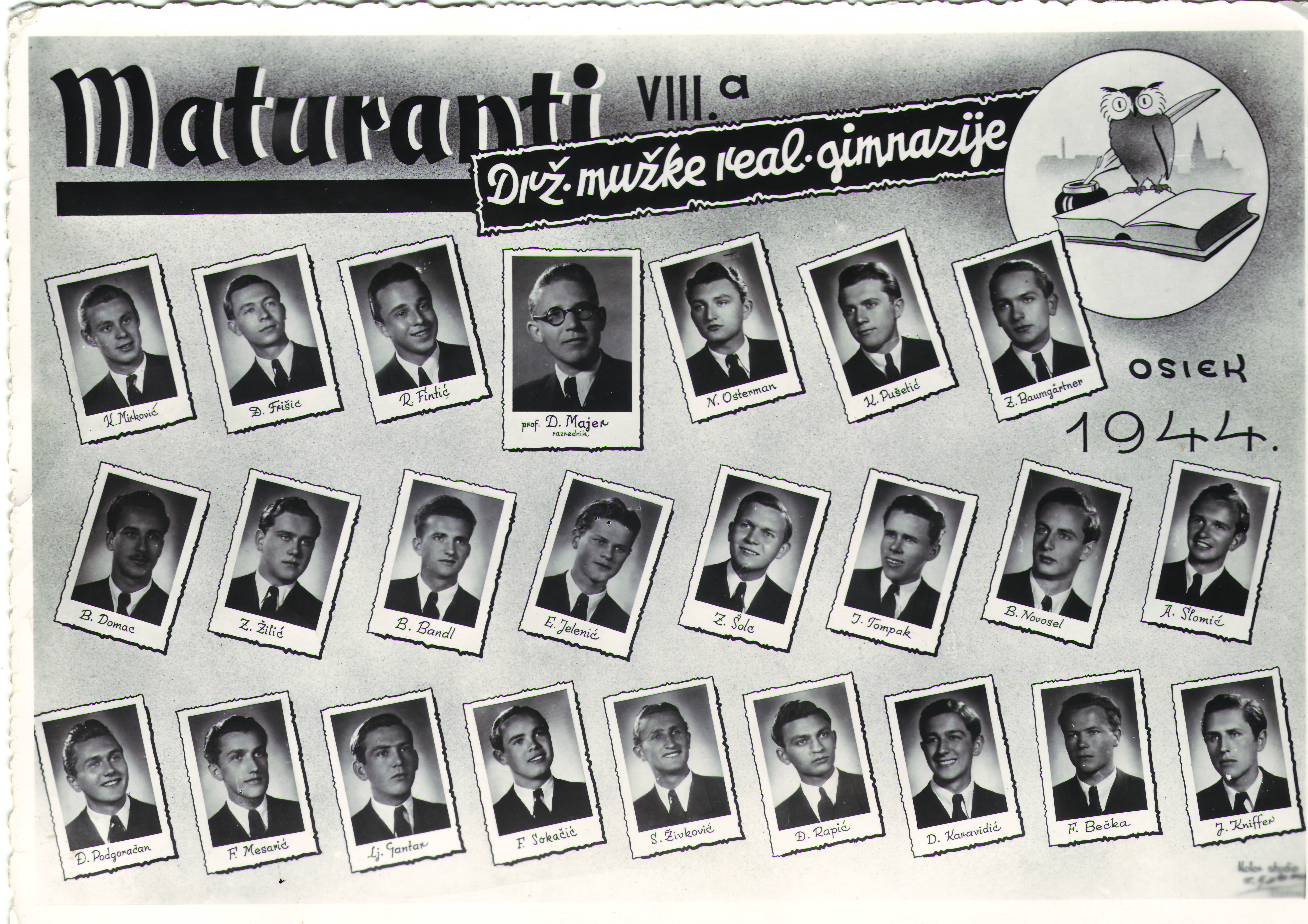 18. Maturanti Državne muške realne gimnazije u Osijeku 1944., Julije na posljednjoj slici u nizu.